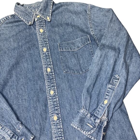 Uniqlo Shirt Mens Small Blue Denim Button Down Long Sleeve Casual Pocket Western - Picture 1 of 12